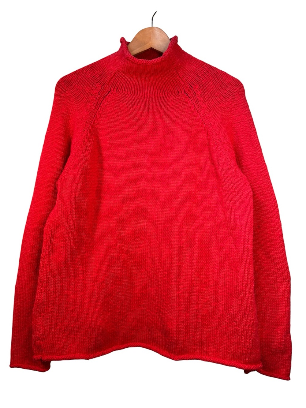 LL Bean 100% Cotton Textured Knit Mock Neck Sweater Size XL Red Pink Pullover